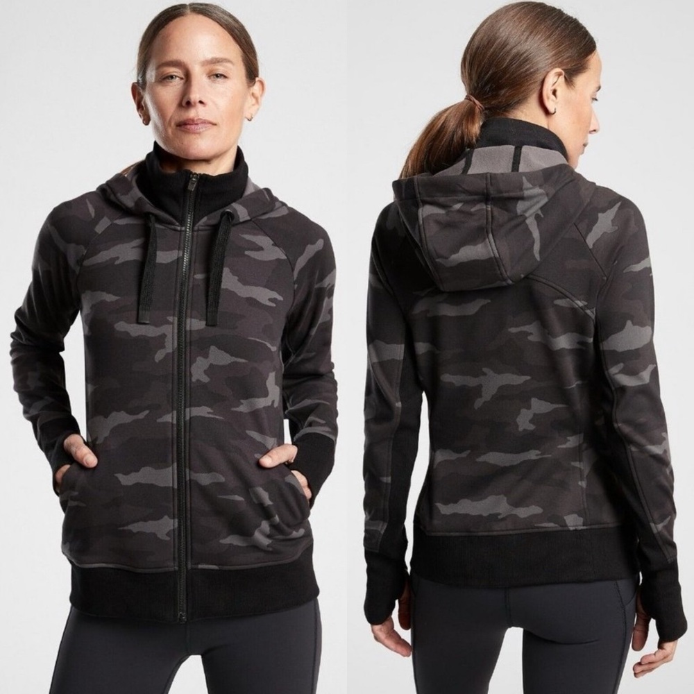 Athleta Black and Grey Triumph Camo Hoodie